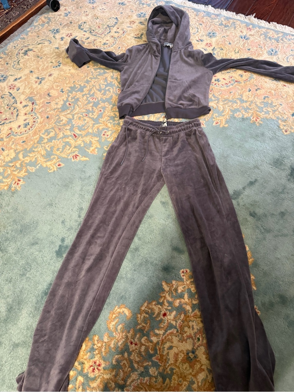 Pam & Gela Charcoal Velvet Track Pants and Hoodie Set